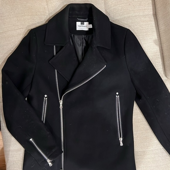 Topman Wool Blend Moto Style Long Coat - Picture 2 of 2